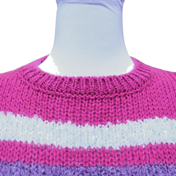 Vtg 80s Penguin Isle Striped Sweater Cozy Fuzzy Maximalist Dopamine Wool‎ Size L - Picture 3 of 8